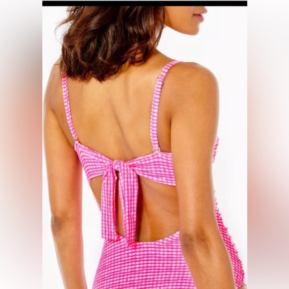 NWT Lilly Pulitzer size 14 Layne Pink Isle one piece pink & white stripe gingham - Picture 5 of 12
